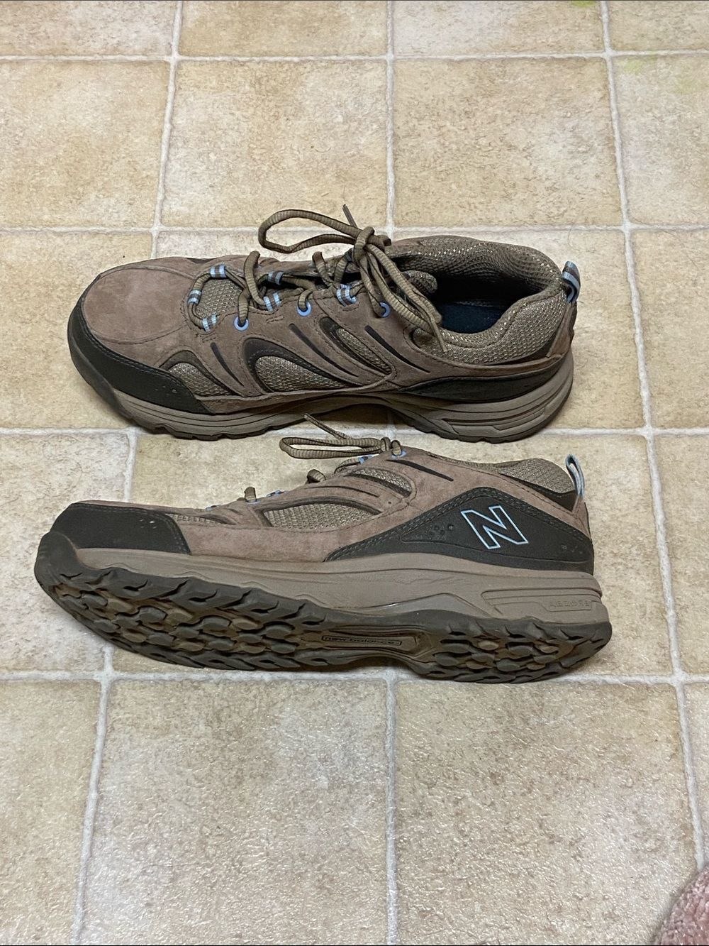 New Balance 759 Brown and Black Trail Sneakers with Light Blue Accents 10.5
